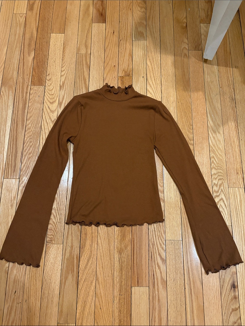 Old Navy Brown Ruffle Mock Neck Long Sleeve Top